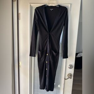 Fashion Nova Black Long Sleeve Button-Down Dress